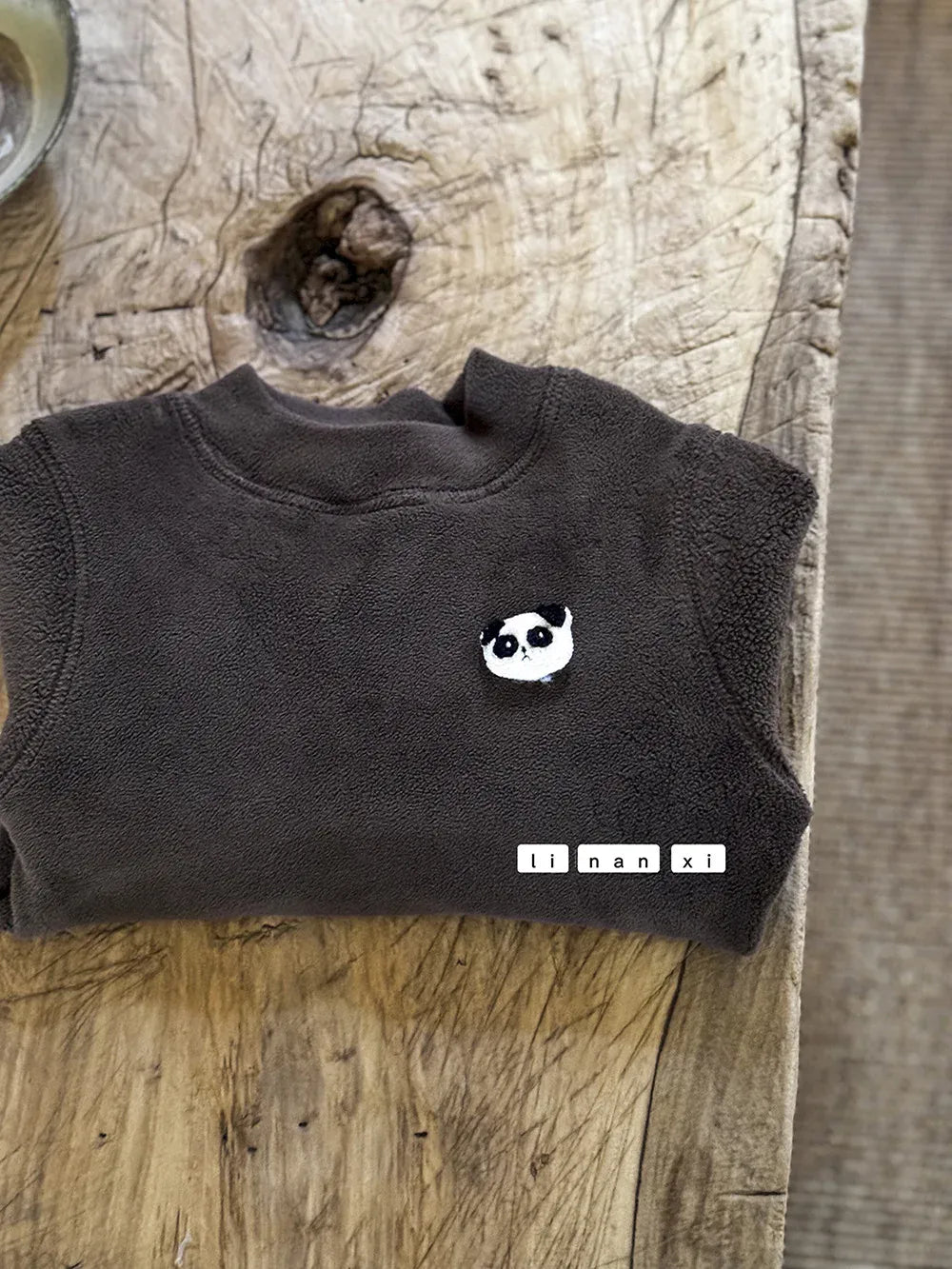 長袖Tシャツ Deep coffee / 90cm 24M / 取り寄せ（7〜21日） キッズトップス ワンポイント刺繍無地/ボーダーフリース長袖Tシャツ【mh0007857】