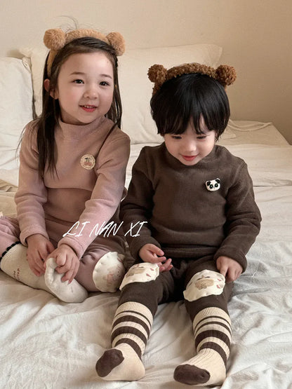 長袖Tシャツ キッズトップス ワンポイント刺繍無地/ボーダーフリース長袖Tシャツ【mh0007857】