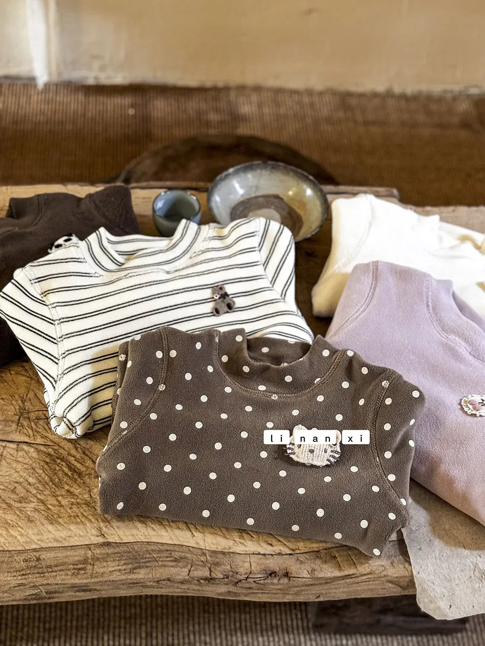 長袖Tシャツ キッズトップス ワンポイント刺繍無地/ボーダーフリース長袖Tシャツ【mh0007857】