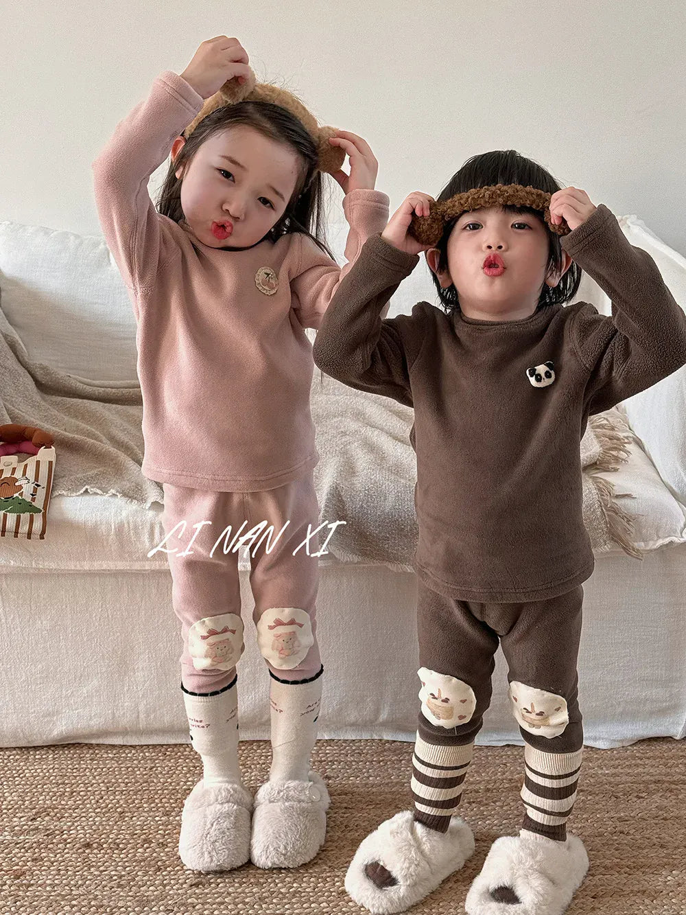 長袖Tシャツ キッズトップス ワンポイント刺繍無地/ボーダーフリース長袖Tシャツ【mh0007857】