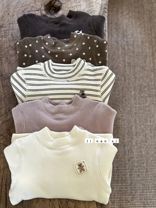 長袖Tシャツ キッズトップス ワンポイント刺繍無地/ボーダーフリース長袖Tシャツ【mh0007857】