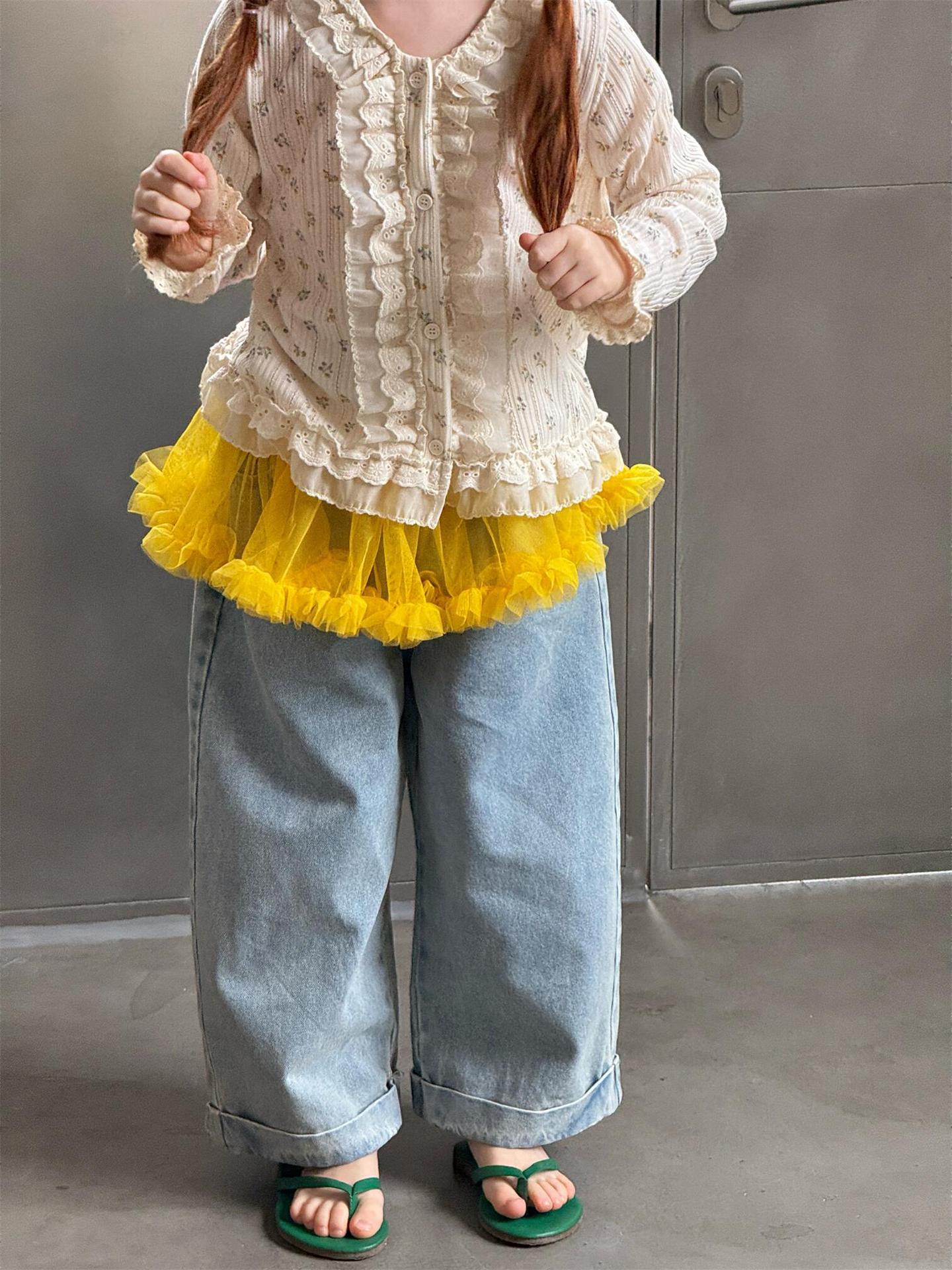 Light Color Rolled Wide Leg Jeans パッチワーク ロールアップ ワイドデニム【mh0012307】 Jianzidan