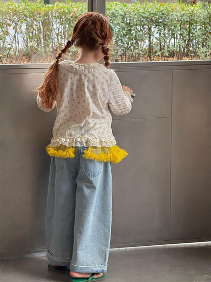 Light Color Rolled Wide Leg Jeans パッチワーク ロールアップ ワイドデニム【mh0012307】 Jianzidan