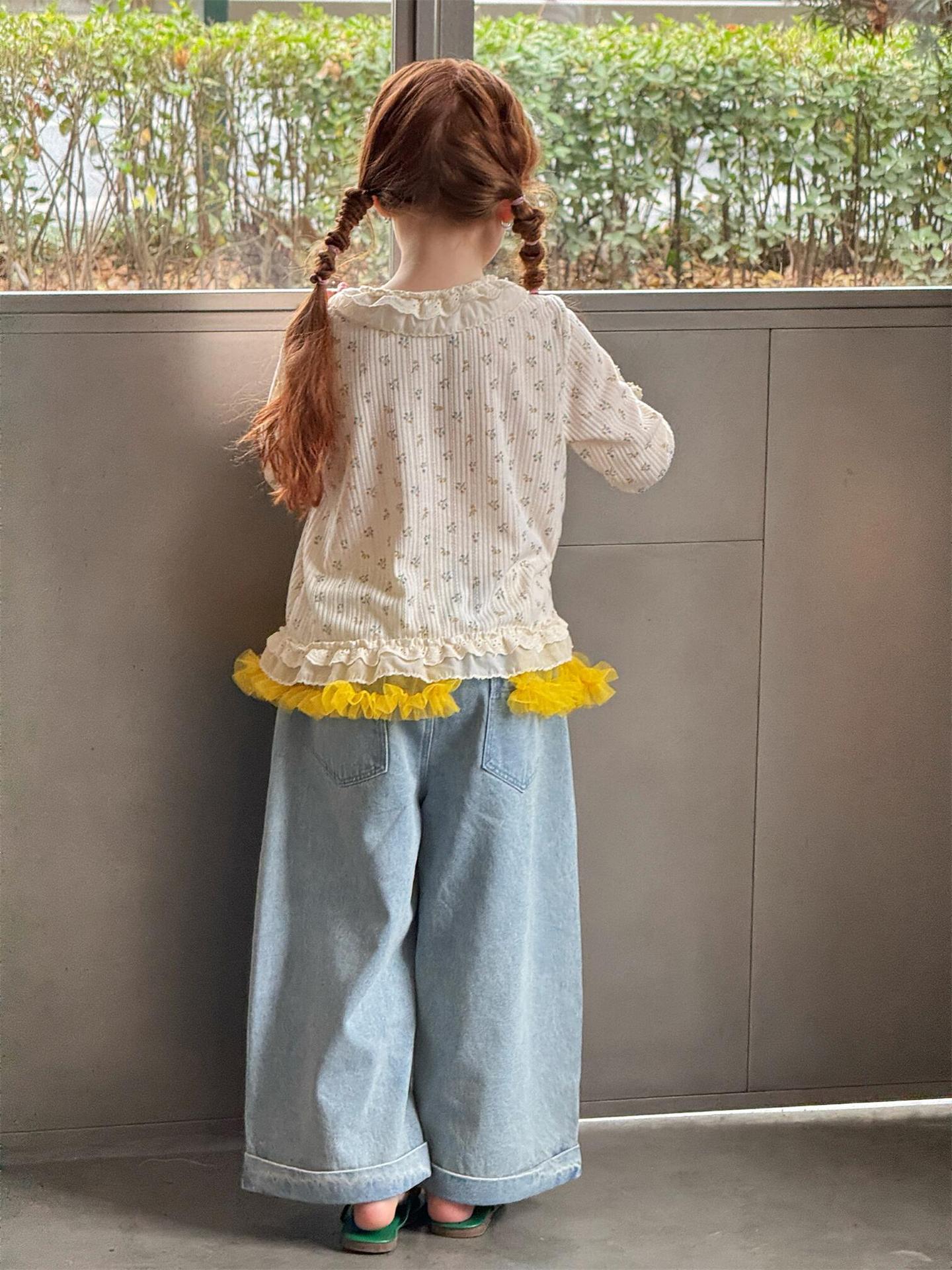 Light Color Rolled Wide Leg Jeans パッチワーク ロールアップ ワイドデニム【mh0012307】 Jianzidan