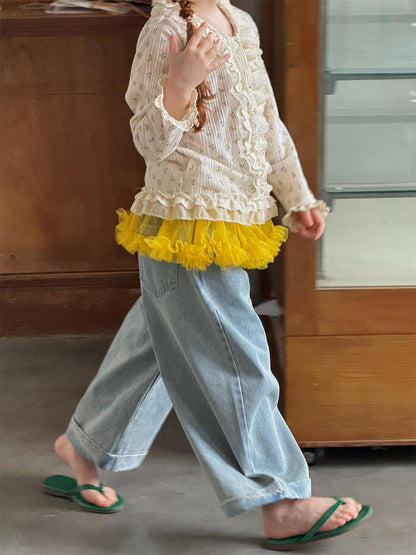 Light Color Rolled Wide Leg Jeans パッチワーク ロールアップ ワイドデニム【mh0012307】 Jianzidan