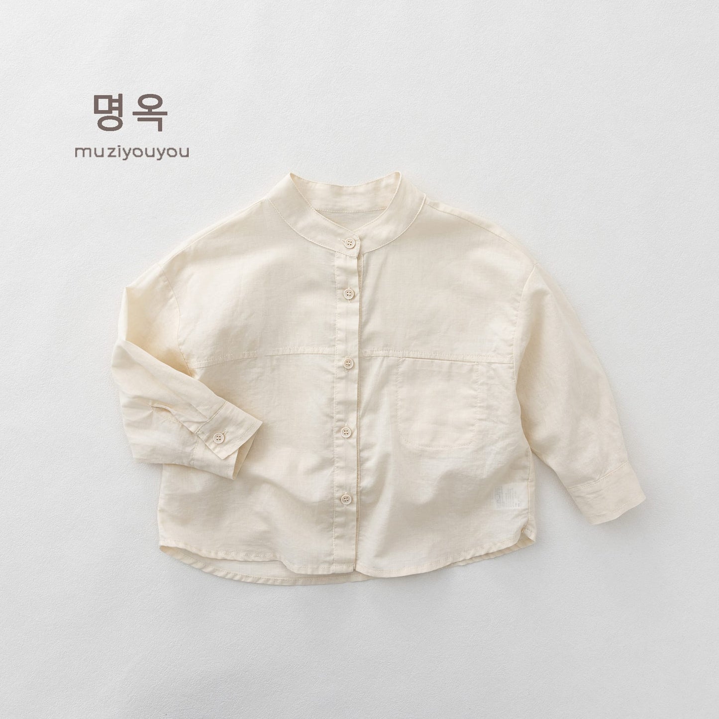 Linen Blend Stand Collar Long Sleeve Shirt バンドカラー 長袖シャツ【mh0013150】 Beige White / 80cm 명옥 muziyouyou 長袖シャツ・ブラウス
