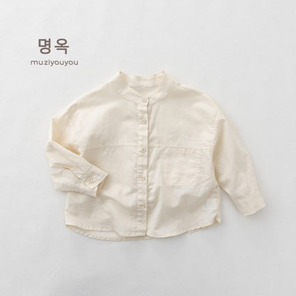 Linen Blend Stand Collar Long Sleeve Shirt バンドカラー 長袖シャツ【mh0013150】 Beige White / 80cm 명옥 muziyouyou 長袖シャツ・ブラウス
