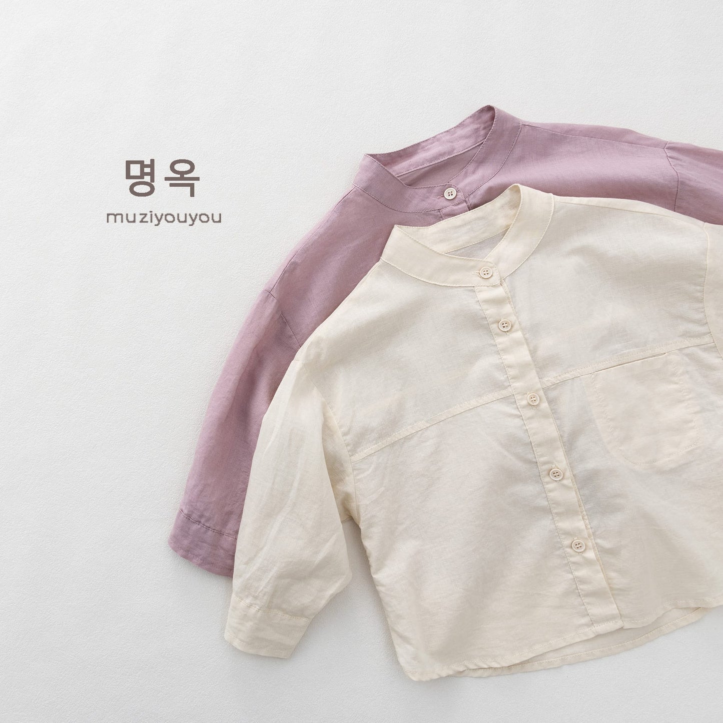 Linen Blend Stand Collar Long Sleeve Shirt バンドカラー 長袖シャツ【mh0013150】 명옥 muziyouyou 長袖シャツ・ブラウス