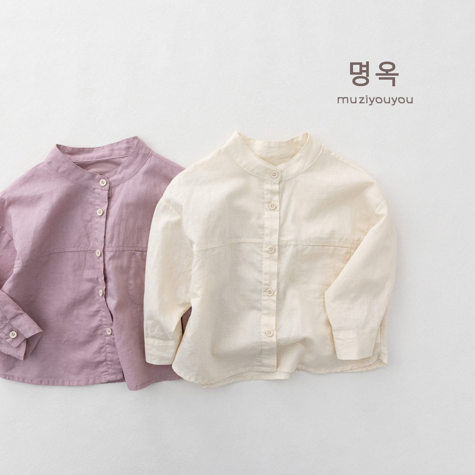 Linen Blend Stand Collar Long Sleeve Shirt バンドカラー 長袖シャツ【mh0013150】 명옥 muziyouyou 長袖シャツ・ブラウス