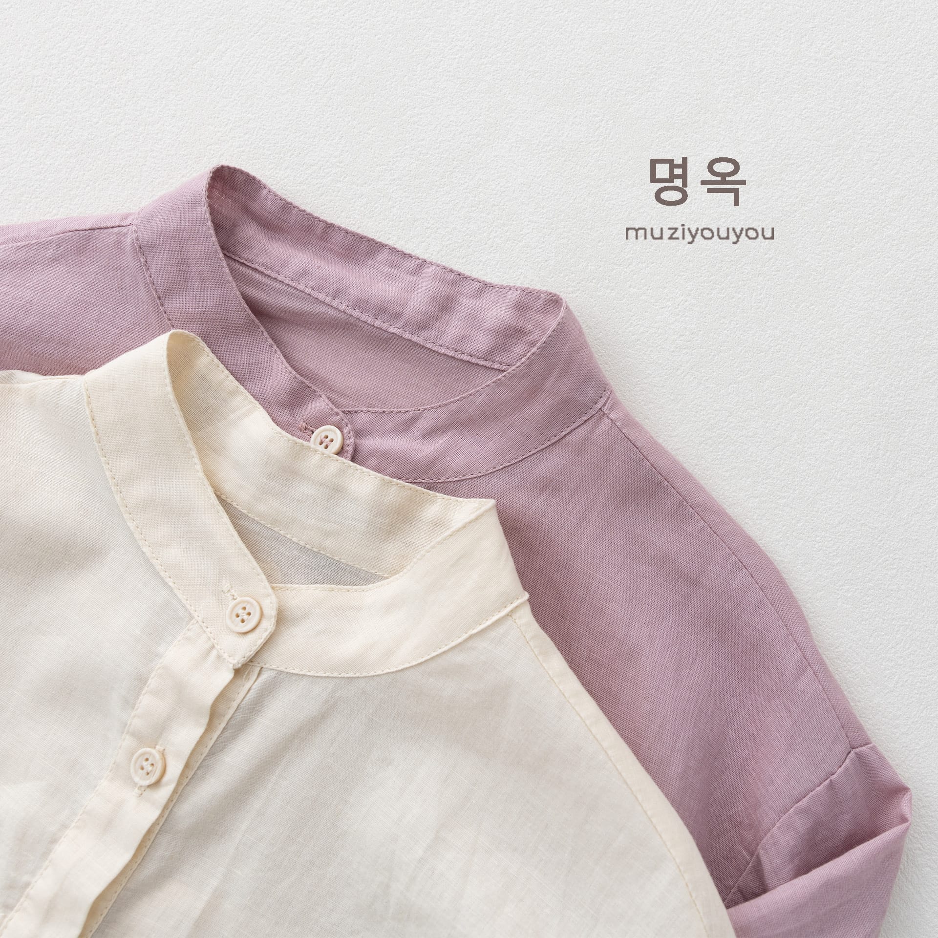 Linen Blend Stand Collar Long Sleeve Shirt バンドカラー 長袖シャツ【mh0013150】 명옥 muziyouyou 長袖シャツ・ブラウス
