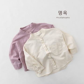 Linen Blend Stand Collar Long Sleeve Shirt バンドカラー 長袖シャツ【mh0013150】 명옥 muziyouyou 長袖シャツ・ブラウス