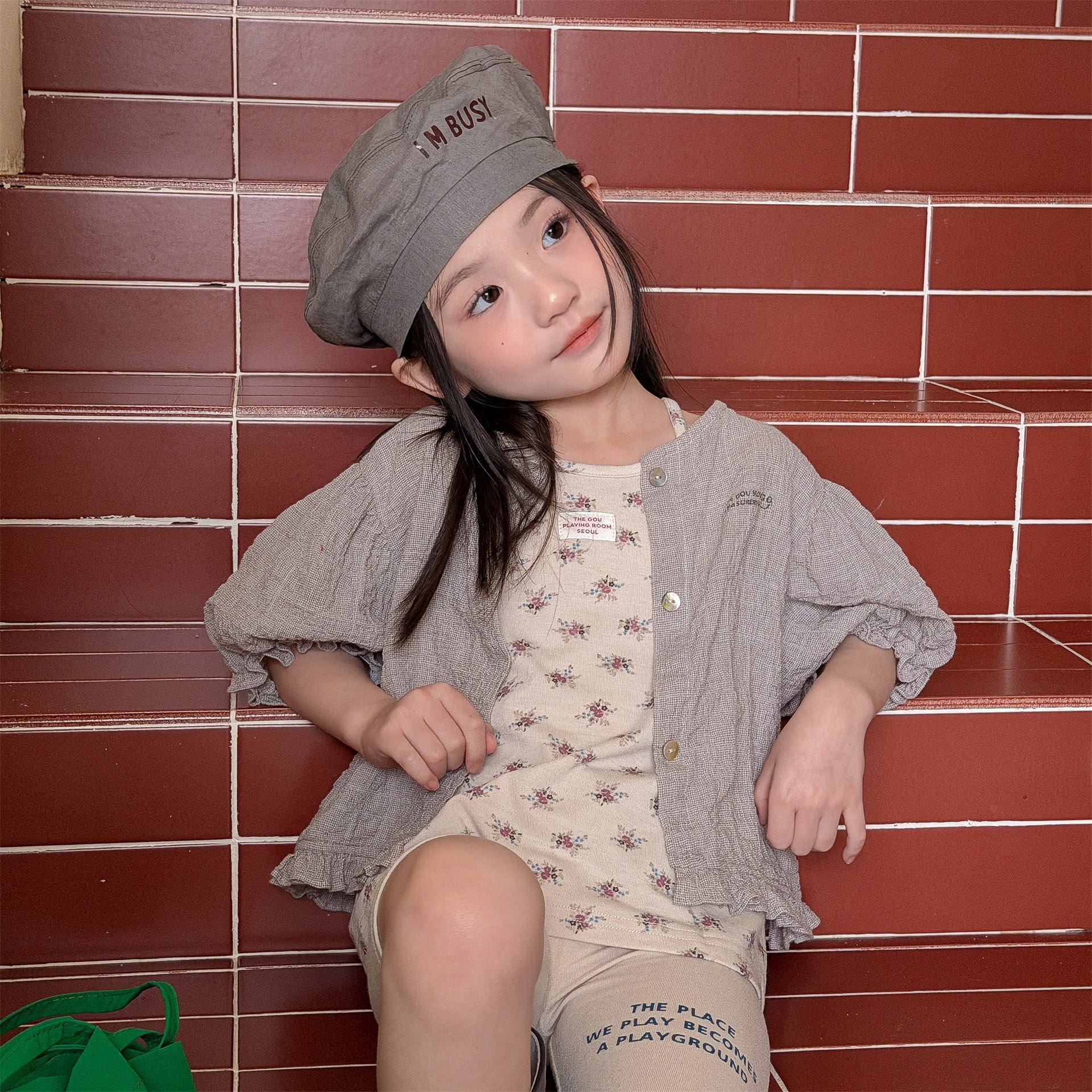 Linen Puff Sleeve Blouse ラッフル 半袖ブラウス【mh0013230】 ADbaby 半袖シャツ・ブラウス
