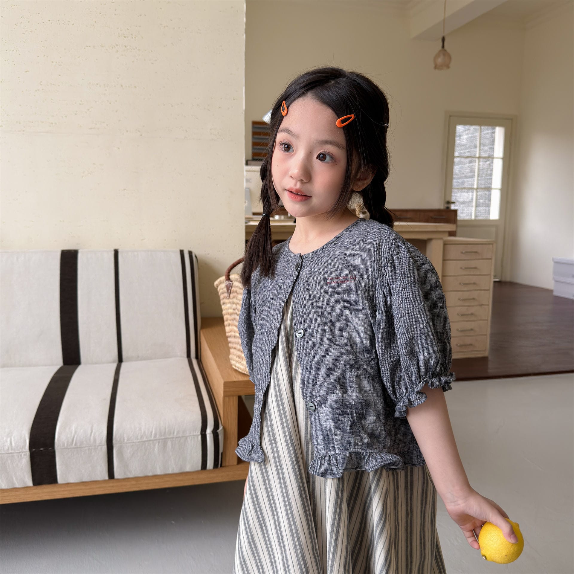 Linen Puff Sleeve Blouse ラッフル 半袖ブラウス【mh0013230】 ADbaby 半袖シャツ・ブラウス