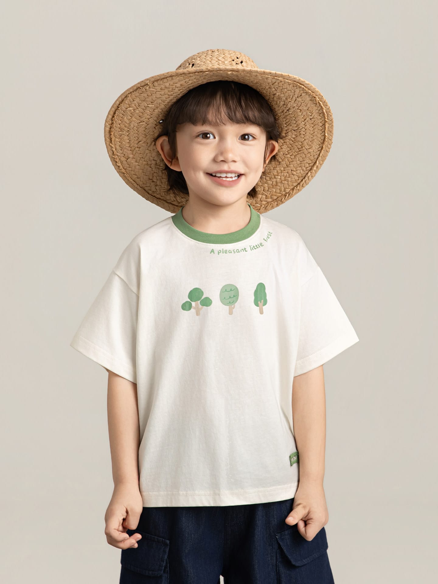 Little Forest Series リーフ柄 半袖シャツ Tシャツ デニム セットアップ【mh0012734】 T-Shirt Beige / 90cm YoehYaul 半袖セットアップ