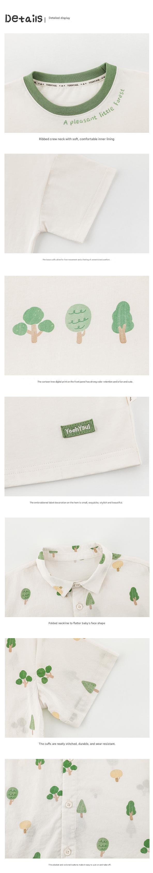 Little Forest Series リーフ柄 半袖シャツ Tシャツ デニム セットアップ【mh0012734】 YoehYaul 半袖セットアップ