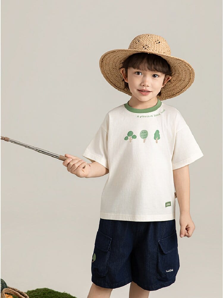 Little Forest Series リーフ柄 半袖シャツ Tシャツ デニム セットアップ【mh0012734】 YoehYaul 半袖セットアップ