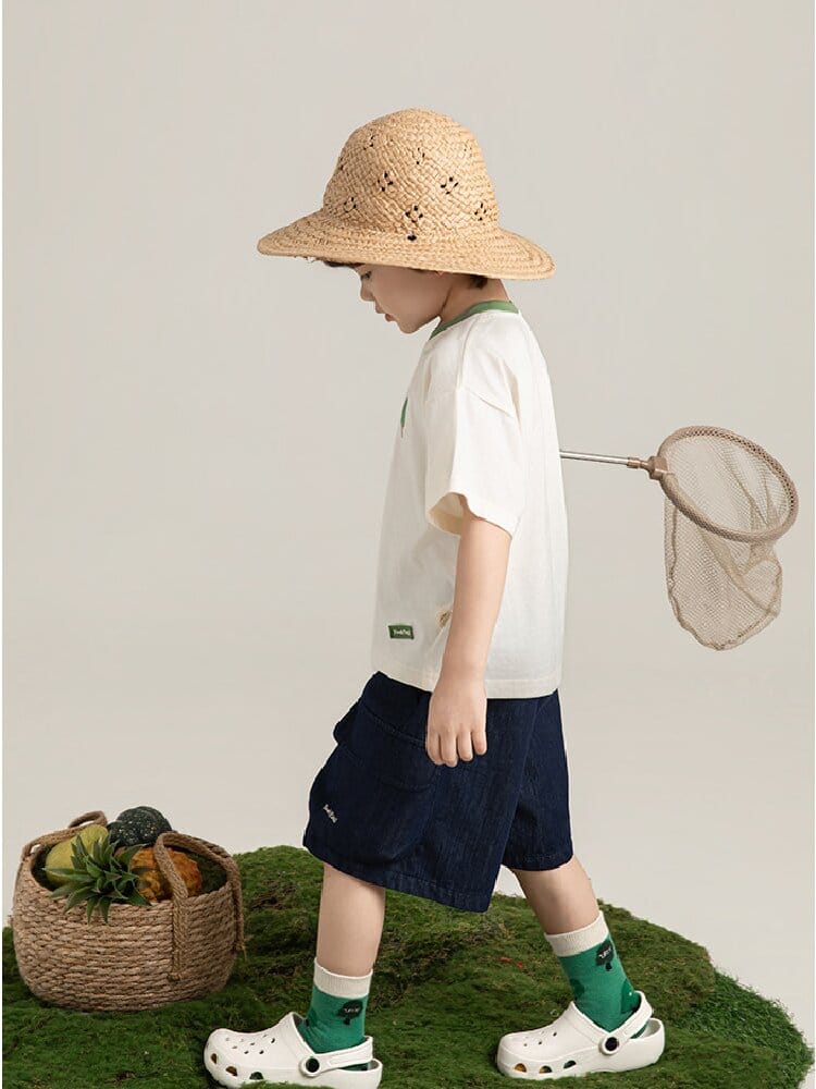 Little Forest Series リーフ柄 半袖シャツ Tシャツ デニム セットアップ【mh0012734】 YoehYaul 半袖セットアップ