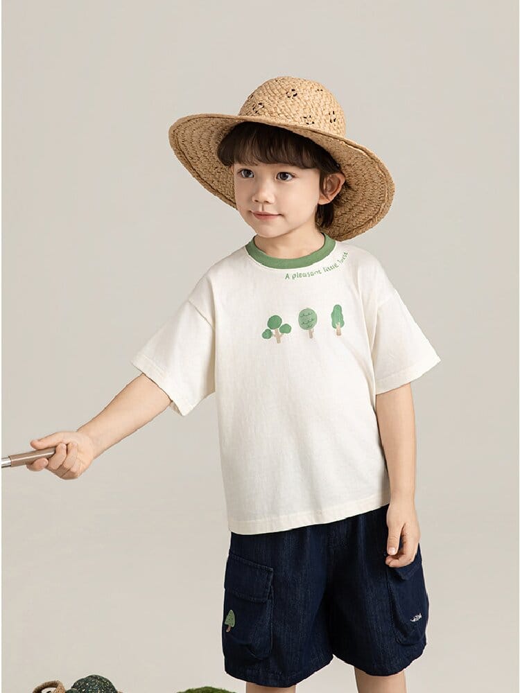 Little Forest Series リーフ柄 半袖シャツ Tシャツ デニム セットアップ【mh0012734】 YoehYaul 半袖セットアップ