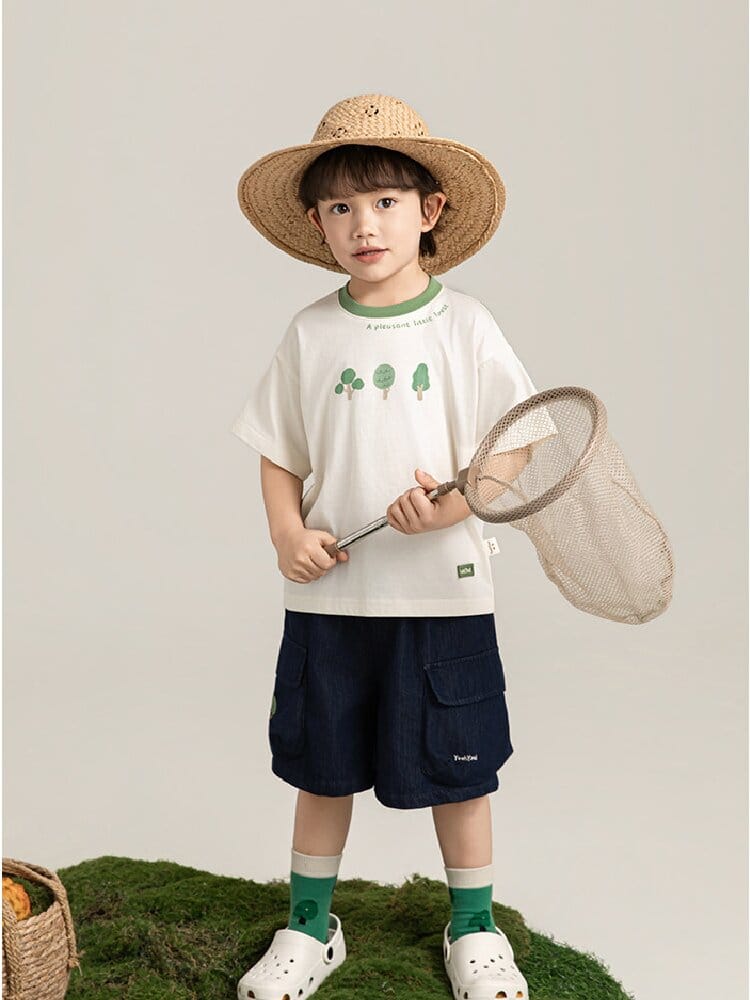 Little Forest Series リーフ柄 半袖シャツ Tシャツ デニム セットアップ【mh0012734】 YoehYaul 半袖セットアップ