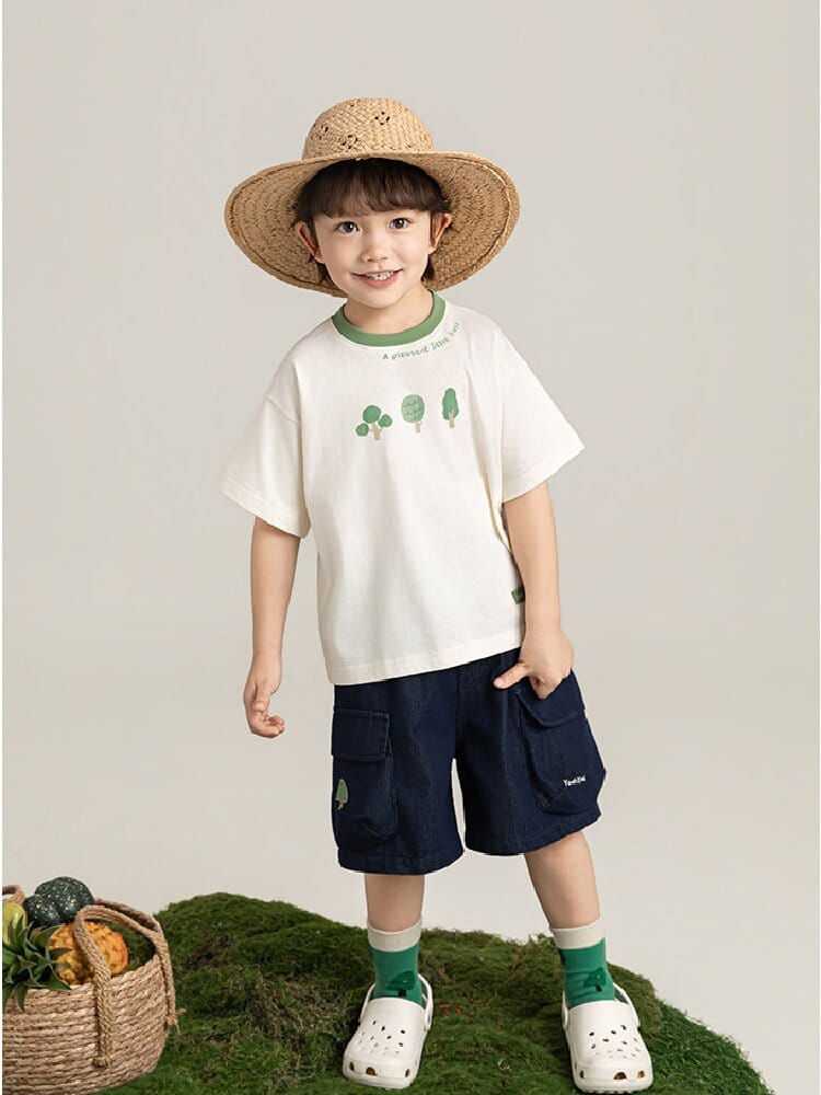 Little Forest Series リーフ柄 半袖シャツ Tシャツ デニム セットアップ【mh0012734】 YoehYaul 半袖セットアップ