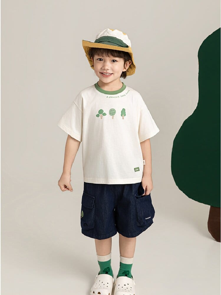 Little Forest Series リーフ柄 半袖シャツ Tシャツ デニム セットアップ【mh0012734】 YoehYaul 半袖セットアップ