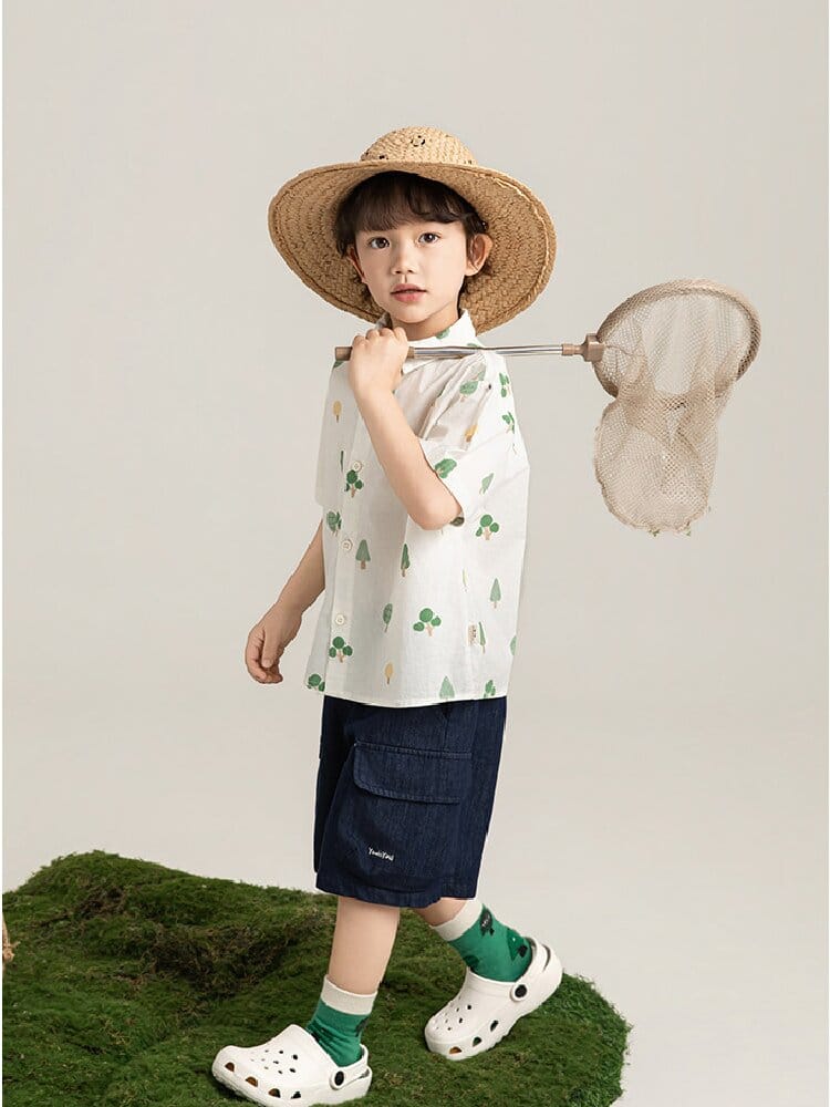 Little Forest Series リーフ柄 半袖シャツ Tシャツ デニム セットアップ【mh0012734】 YoehYaul 半袖セットアップ