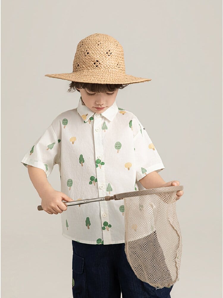 Little Forest Series リーフ柄 半袖シャツ Tシャツ デニム セットアップ【mh0012734】 YoehYaul 半袖セットアップ
