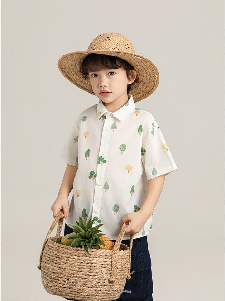 Little Forest Series リーフ柄 半袖シャツ Tシャツ デニム セットアップ【mh0012734】 YoehYaul 半袖セットアップ