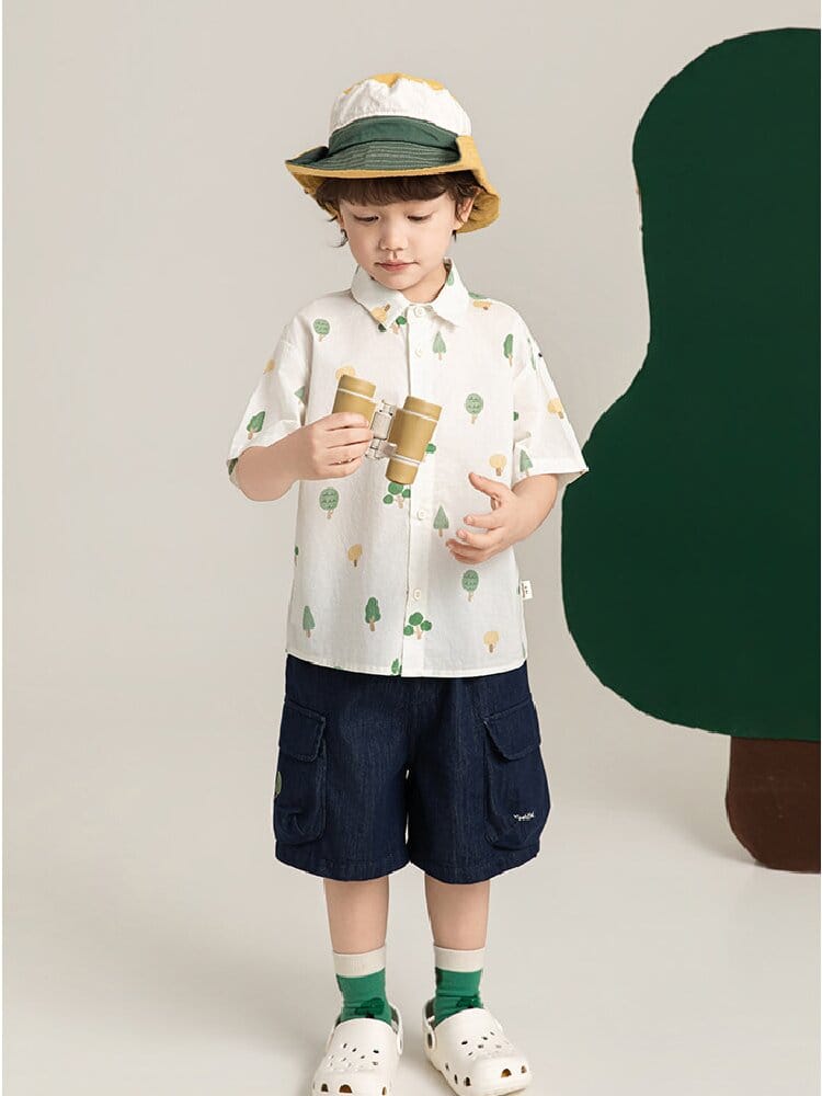 Little Forest Series リーフ柄 半袖シャツ Tシャツ デニム セットアップ【mh0012734】 YoehYaul 半袖セットアップ