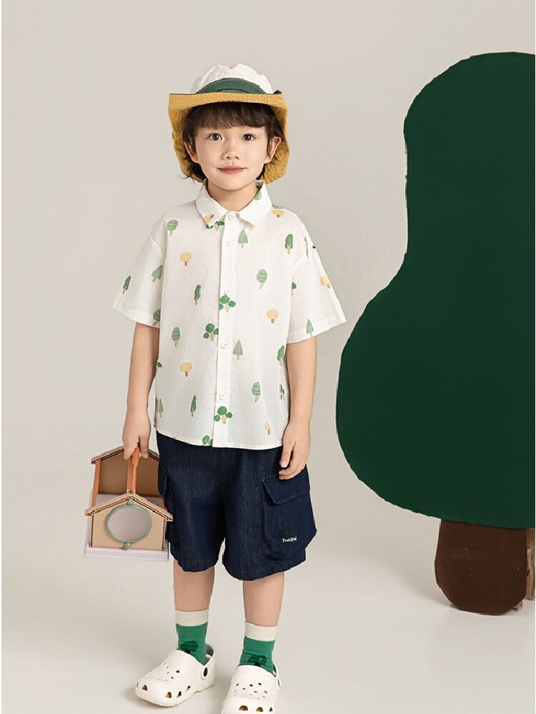 Little Forest Series リーフ柄 半袖シャツ Tシャツ デニム セットアップ【mh0012734】 YoehYaul 半袖セットアップ
