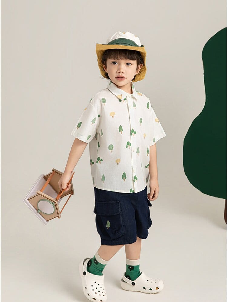 Little Forest Series リーフ柄 半袖シャツ Tシャツ デニム セットアップ【mh0012734】 YoehYaul 半袖セットアップ
