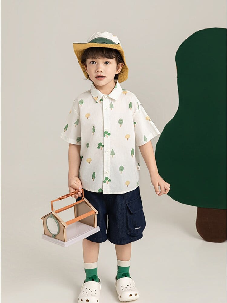 Little Forest Series リーフ柄 半袖シャツ Tシャツ デニム セットアップ【mh0012734】 YoehYaul 半袖セットアップ