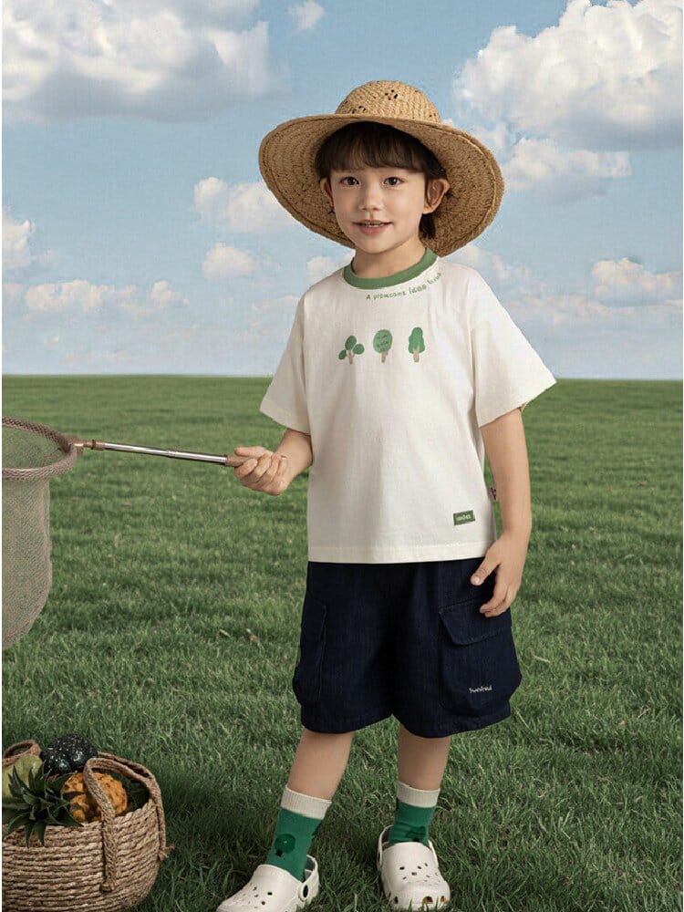 Little Forest Series リーフ柄 半袖シャツ Tシャツ デニム セットアップ【mh0012734】 YoehYaul 半袖セットアップ