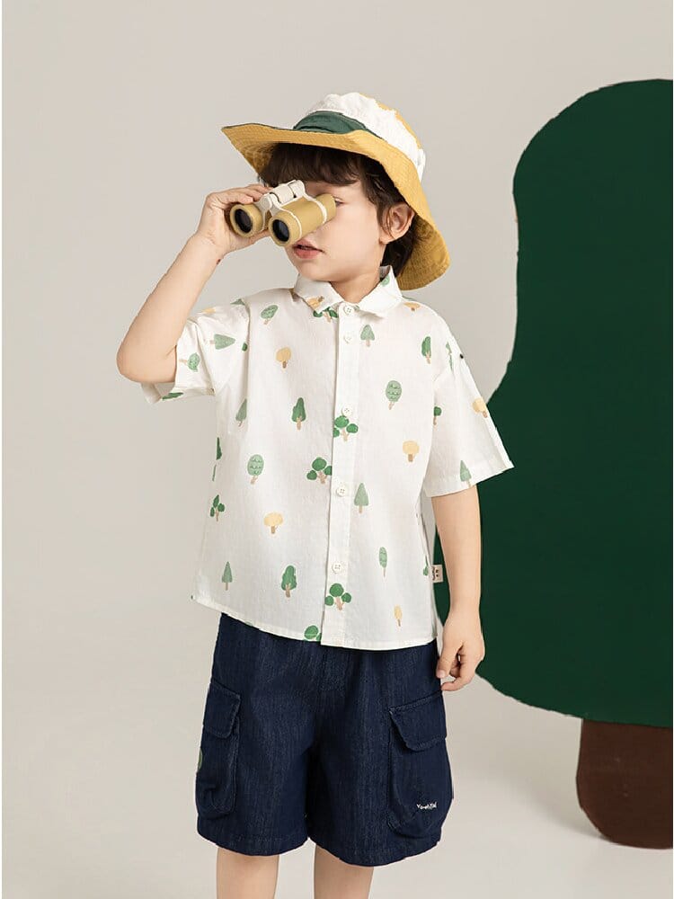 Little Forest Series リーフ柄 半袖シャツ Tシャツ デニム セットアップ【mh0012734】 YoehYaul 半袖セットアップ