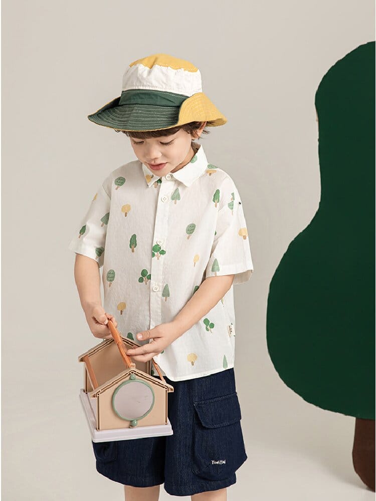 Little Forest Series リーフ柄 半袖シャツ Tシャツ デニム セットアップ【mh0012734】 YoehYaul 半袖セットアップ