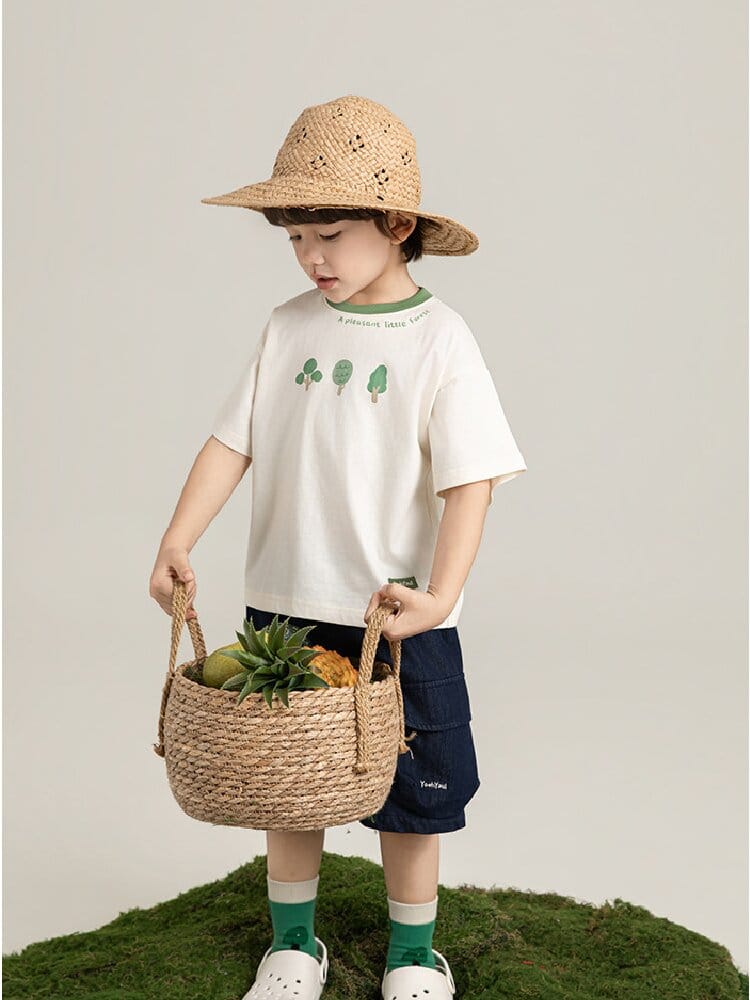 Little Forest Series リーフ柄 半袖シャツ Tシャツ デニム セットアップ【mh0012734】 YoehYaul 半袖セットアップ