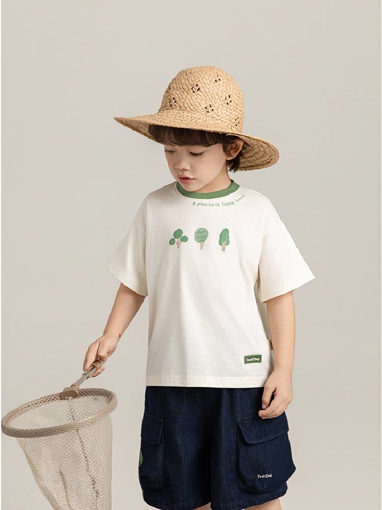 Little Forest Series リーフ柄 半袖シャツ Tシャツ デニム セットアップ【mh0012734】 YoehYaul 半袖セットアップ