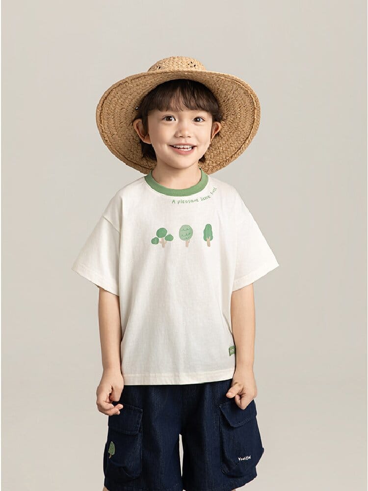 Little Forest Series リーフ柄 半袖シャツ Tシャツ デニム セットアップ【mh0012734】 YoehYaul 半袖セットアップ