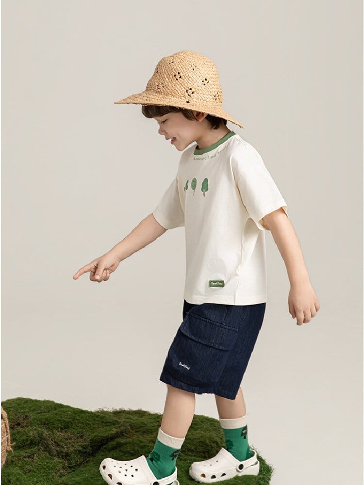 Little Forest Series リーフ柄 半袖シャツ Tシャツ デニム セットアップ【mh0012734】 YoehYaul 半袖セットアップ