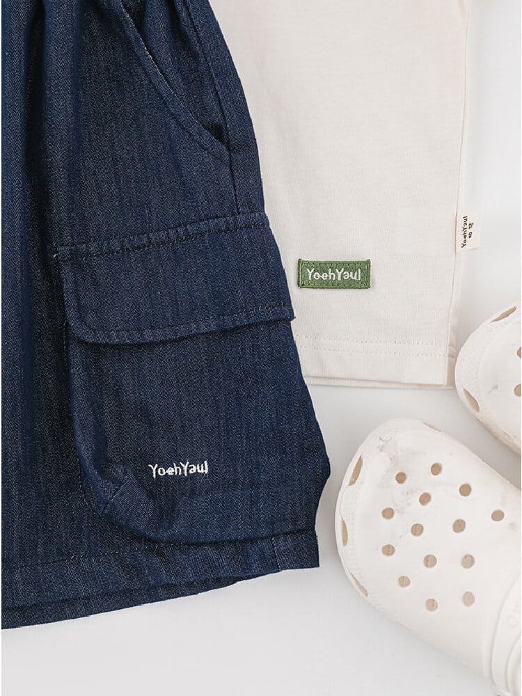Little Forest Series リーフ柄 半袖シャツ Tシャツ デニム セットアップ【mh0012734】 YoehYaul 半袖セットアップ