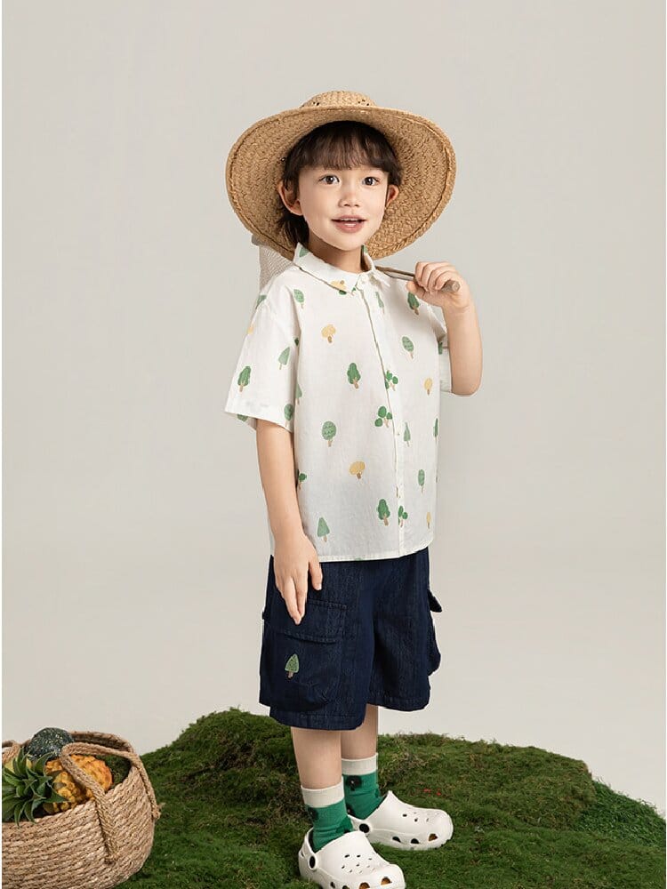 Little Forest Series リーフ柄 半袖シャツ Tシャツ デニム セットアップ【mh0012734】 YoehYaul 半袖セットアップ