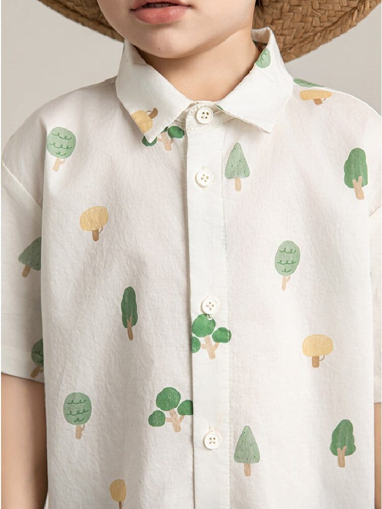 Little Forest Series リーフ柄 半袖シャツ Tシャツ デニム セットアップ【mh0012734】 YoehYaul 半袖セットアップ