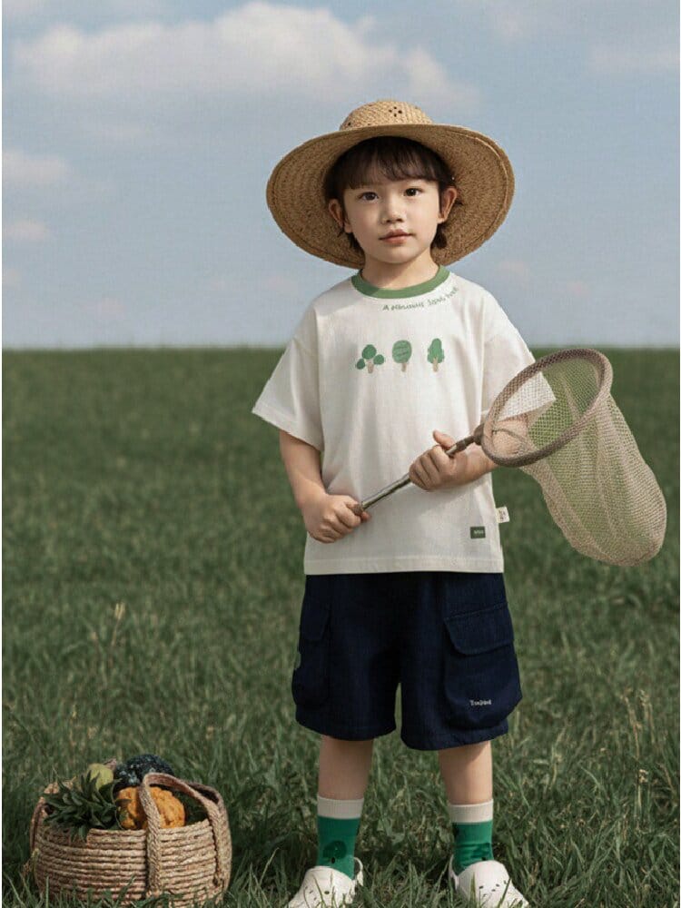 Little Forest Series リーフ柄 半袖シャツ Tシャツ デニム セットアップ【mh0012734】 YoehYaul 半袖セットアップ