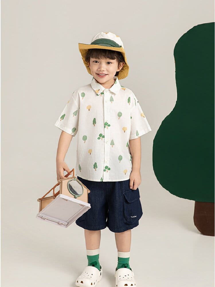Little Forest Series リーフ柄 半袖シャツ Tシャツ デニム セットアップ【mh0012734】 YoehYaul 半袖セットアップ