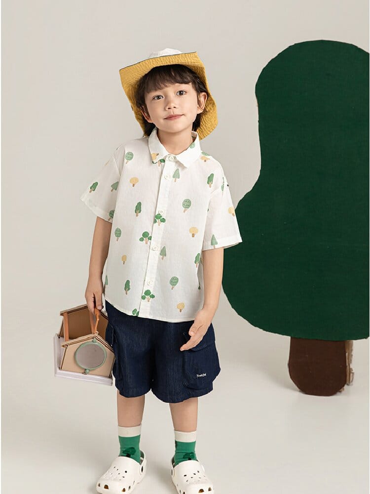 Little Forest Series リーフ柄 半袖シャツ Tシャツ デニム セットアップ【mh0012734】 YoehYaul 半袖セットアップ