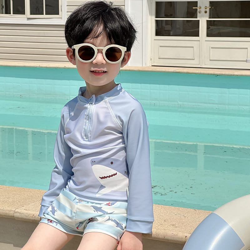 Long-Sleeve Animal Print Rash Guard Shorts Set ラグラン 長袖ラッシュガード ショートパンツ【mh0013339】 Light Blue / 100cm mamahalo kids ベビー用水着