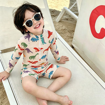 Long-Sleeve Dinosaur One-Piece Swimwear Swimcap Set ラグラン 長袖水着 帽子セット【mh0013338】 mamahalo kids ベビー用水着
