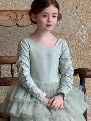 Long Sleeve Knitted Ballerina Dress ニット切替 長袖 チュールワンピース【mh0012411】 Chengle