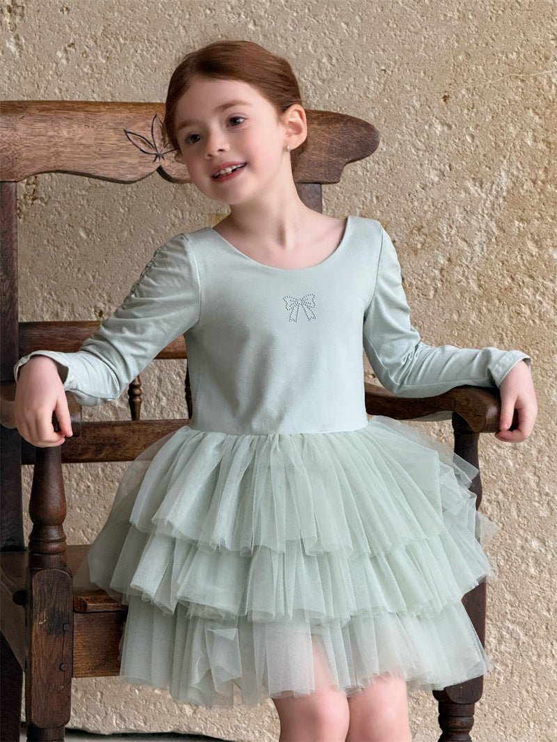 Long Sleeve Knitted Ballerina Dress ニット切替 長袖 チュールワンピース【mh0012411】 Chengle
