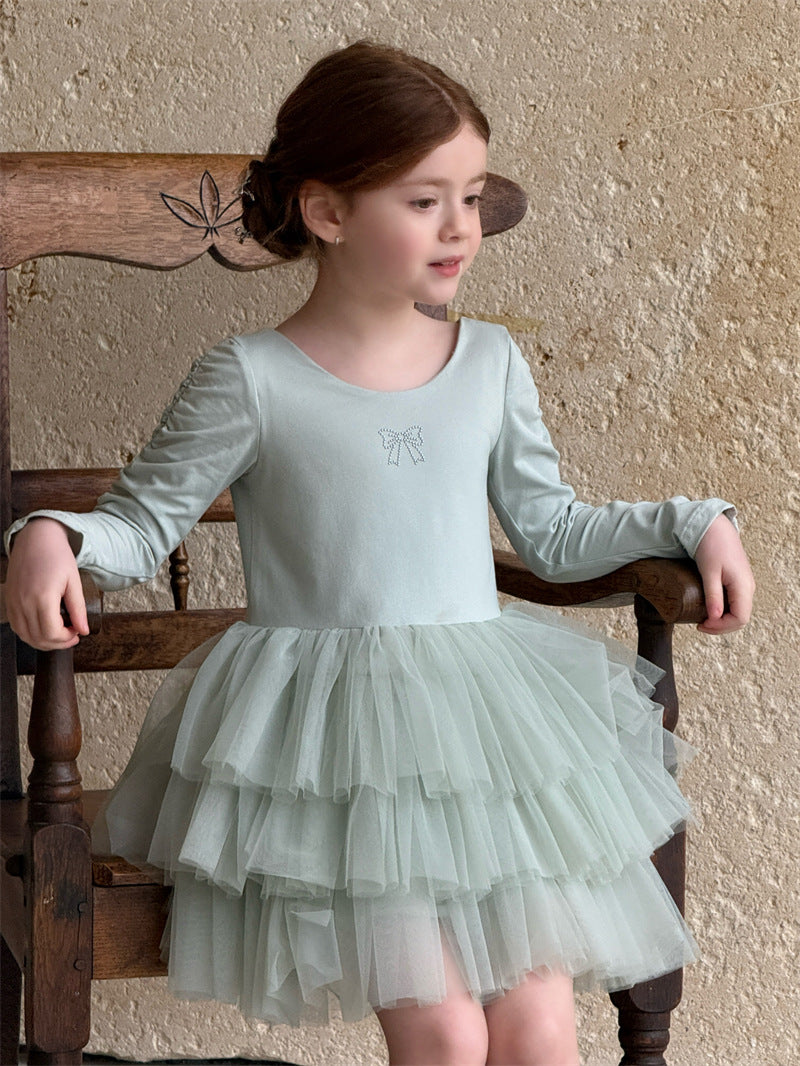 Long Sleeve Knitted Ballerina Dress ニット切替 長袖 チュールワンピース【mh0012411】 Chengle